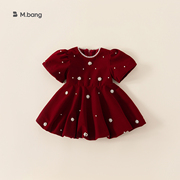 女童连衣裙2023秋高端儿童红色公主裙周岁宝宝，生日礼拜年服装
