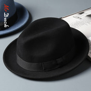 mrduck英式男女卷边礼帽，复古英伦潮搭羊毛，软毡帽黑色爵士帽有大码
