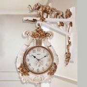 欧式双面钟客厅(钟客厅，)静音家用装饰两面，挂钟个性艺术石英钟墙面钟表创意