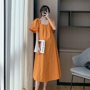 夏季孕妇装连衣裙女中长款2022年韩版法式方领娃娃连衣裙大码