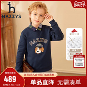 hazzys哈吉斯(哈吉斯)童装男童，卫衣秋季中大童，logo假两件套头上衣