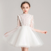 定制花童婚纱裙白色洋气，女童礼服公主裙儿童，钢琴演出服长袖蓬蓬纱