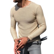 欧美男士休闲圆领毛衣纯色，外贸大码长袖针织打底衫潮mensweaters