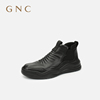 gnc冬季商场同款舒适靴男鞋，舒软牛皮黑色，平跟一脚蹬高帮