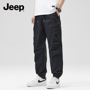 jeep吉普工装裤男士夏季薄款美式潮牌拉链痞帅束脚，休闲运动长裤子