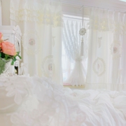 高档欧式飘窗卧室落地窗纯色公主加厚米色白色绣花温馨可定制窗帘