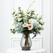 马卡龙色客厅仿真花束绢花假花摆放陶瓷花瓶室内装饰花卉套装摆件