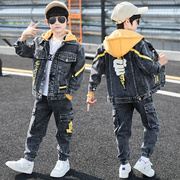 男童秋季套装2023韩版儿童装，秋装中大童，时尚洋气牛仔两件套潮
