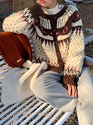 圣诞毛衣女(毛衣女)冬季韩版软糯圆领宽松加厚慵懒短款针织开衫外套上衣