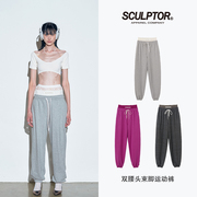 SCULPTOR混灰色运动裤23年秋季宽松美式街头束脚卫裤小众设计