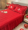 结婚床裙单件夹棉加厚大红色床单三件套婚庆陪嫁床围裙罩床品床罩