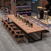 工业风长方形铁艺实木餐桌复古餐厅木质桌椅组合酒吧实木长条餐桌