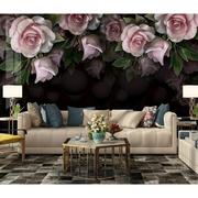 欧式复古怀旧手绘玫瑰花花卉电视背景墙墙纸壁画卧室沙发壁纸墙布
