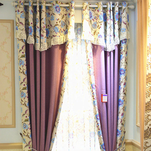 客厅卧室紫色双面AB版印花布料紫色全遮光布料拼接定制窗帘CI
