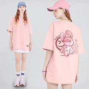 粉色t恤甜美2023夏季兔子纯棉半袖小众体恤短袖女宽松多巴胺上衣