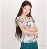 烟花熨dxy2022夏女装(夏女装)复古中国风，印花修身显瘦短袖雪纺衫上衣绿绮