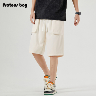 proteusboy短裤男款夏季男士，日系纯色户外工装运动休闲五分中裤子