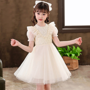 儿童裙子夏装超仙女童连衣裙白色短袖夏天蕾丝泡泡袖洋气礼服