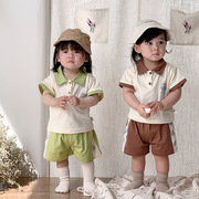 polo衫针织套装儿童夏装洋气可爱男女宝宝纯棉短袖短裤小童两件套