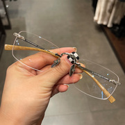 麦克心罗心眼镜框架纯钛超轻无框打孔窄框商务男女金色近视镜