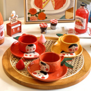 可爱韩式陶瓷手绘水果造型卡通笑脸杯碟套装下午茶点心杯子早餐盘
