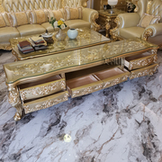 欧式奢华高档香槟色贴金箔实木雕花电视柜2.2米2.4米2.6米