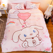 卡通可爱狗床上用品四件套儿童床单床笠套件1.2米三件套单人被套