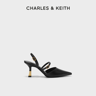 CHARLES&KEITH春夏女鞋CK1-60361412女士金属扣带饰尖头高跟凉鞋