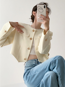 米色短款小香风高级感外套女法式名媛气质长袖上衣修身短外套开衫