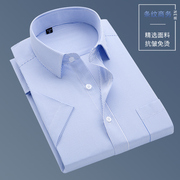 2024夏季条纹短袖衬衫男蓝色，商务休闲职业装，衬衣免烫大码上班寸杉