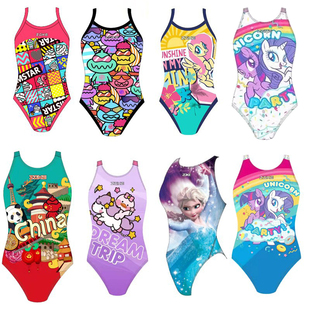 zoke青少年儿童泳衣卡通紫色，小马莉女童，女孩专业训练连体三角泳衣
