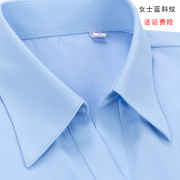 女士v领蓝色斜条纹职业，衬衫长袖职业工装，衬衣银行工作服大码寸衣