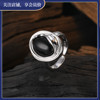 S925纯银黑玛瑙指环小众设计网红大气女个性轻奢重工简约食指戒指