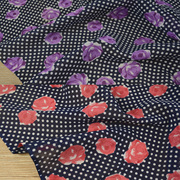 香港红紫玫瑰花波点圆点水玉点深藏蓝底雪纺布料 连衣裙衬衣料
