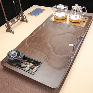 茶盘套装一体全自动底部上水，玻璃电磁炉泡茶台茶具实木大托盘家用