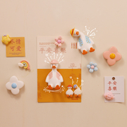 冰箱贴个性创意磁性贴可爱鸭子，3d立体花朵装饰梦幻网红树脂吸铁石