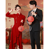 新中式鱼尾旗袍敬酒服2024新娘酒(新娘酒)红色长袖结婚红裙子订婚礼服