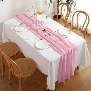 法式雪纺桌旗简约纯色桌旗婚庆宴会派对家用餐桌装饰桌旗涤纶