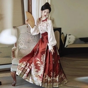 新娘新中式国风汉服红色，马面裙女2024套装订婚礼服上衣云肩