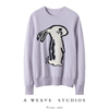 唤醒冬日氛围感!少女，毛衣纯山羊绒衫，浅紫色小白兔子动物图案