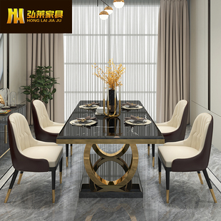轻奢后现代大理石餐桌椅，组合长方形客厅家用现代简约小户型设计师