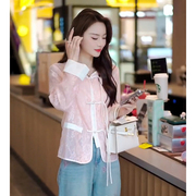 新中式国风流苏盘扣洋气独特别致上衣，粉色蕾丝粉色，防晒衬衫女夏季