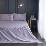 nineer 欧式经典刺绣花床单枕套三件套全棉紫色1.8床纯棉单件被单
