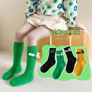 女童凉鞋袜子夏款儿童薄款纯棉中筒日系ins潮可爱绿色小熊立体
