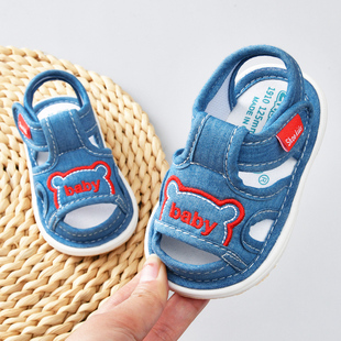 男宝宝凉鞋夏女宝宝鞋子0一1-2-3岁婴儿软底防滑学步鞋叫叫鞋布鞋