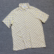 外贸男士夏季人造棉棋盘格子短袖 半袖衬衫 衬衣沙滩风T恤