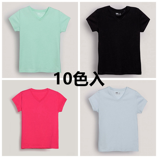 7c2外贸儿童纯棉v领短袖，t恤1905夏季5-18岁男女童纯色打底衫