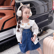 女童春装韩版套装2024洋气时髦女宝宝背带裙儿童春秋款两件套