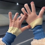 可爱毛线针织棉毛线长手套女冬季2023款学生骑车加厚保暖防寒手套
