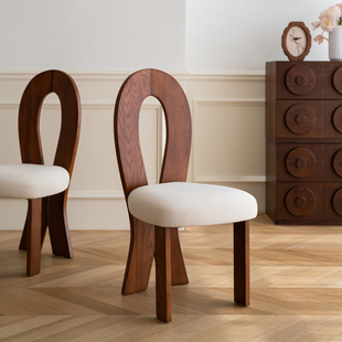 法式复古设计师人鱼椅化妆椅家用餐椅中古实木办公椅休闲靠背椅子